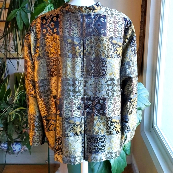 AKS Amy K Su Button Down Patchwork Floral Print Metallic Blouse Size 2X - Picture 11 of 17